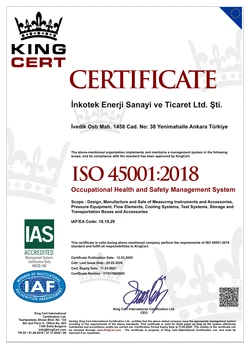 ISO 45001:2018 certificate issued by KingCert to İnkotek Enerji