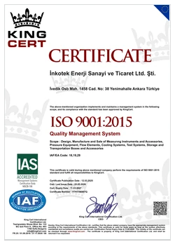 ISO 9001:2015 certificate issued by KingCert to İnkotek Enerji