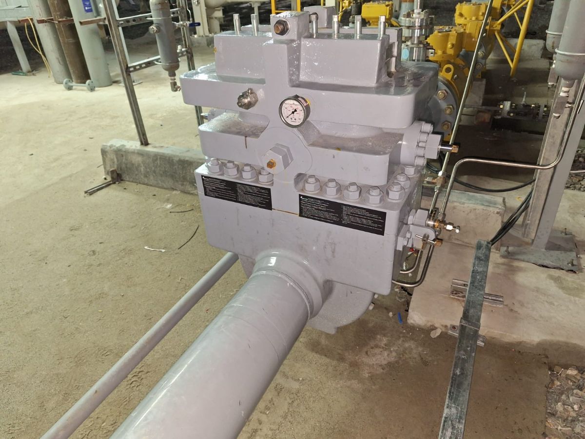 Dual chamber fitting in service on a plant line