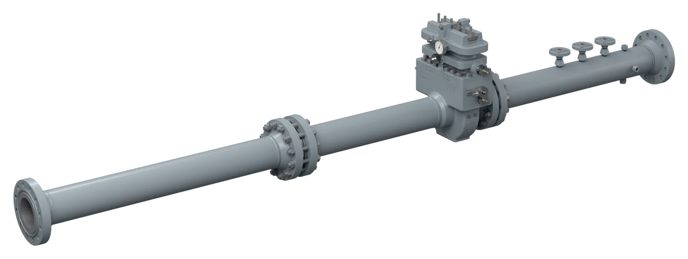 Meter run with dual chamber orifice fitting and Laws flow conditioner, 8 in Class 600 RTJ, with three 1½ in flanged branch connections
