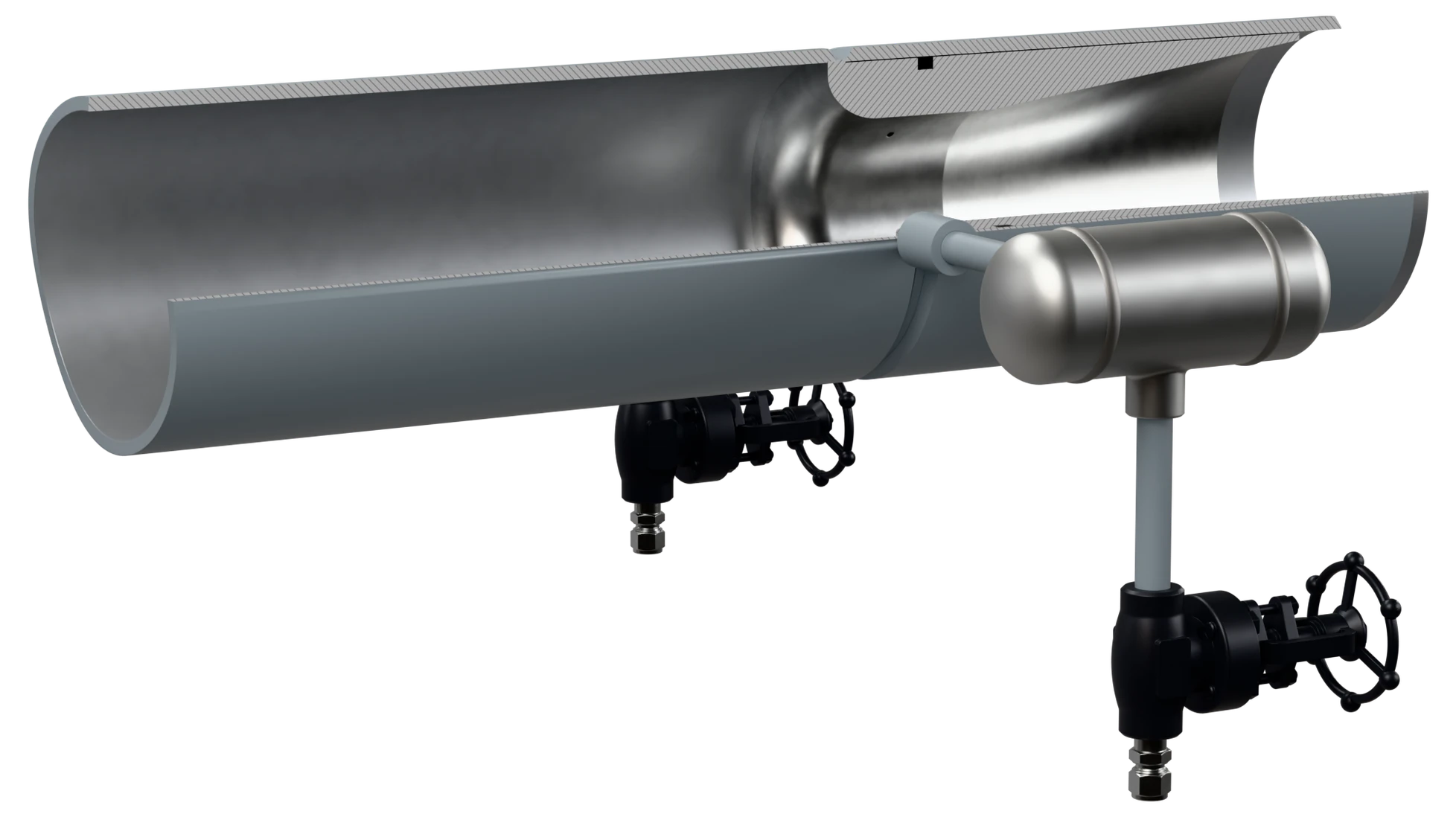 Venturi nozzle welded into a spool, quarter section