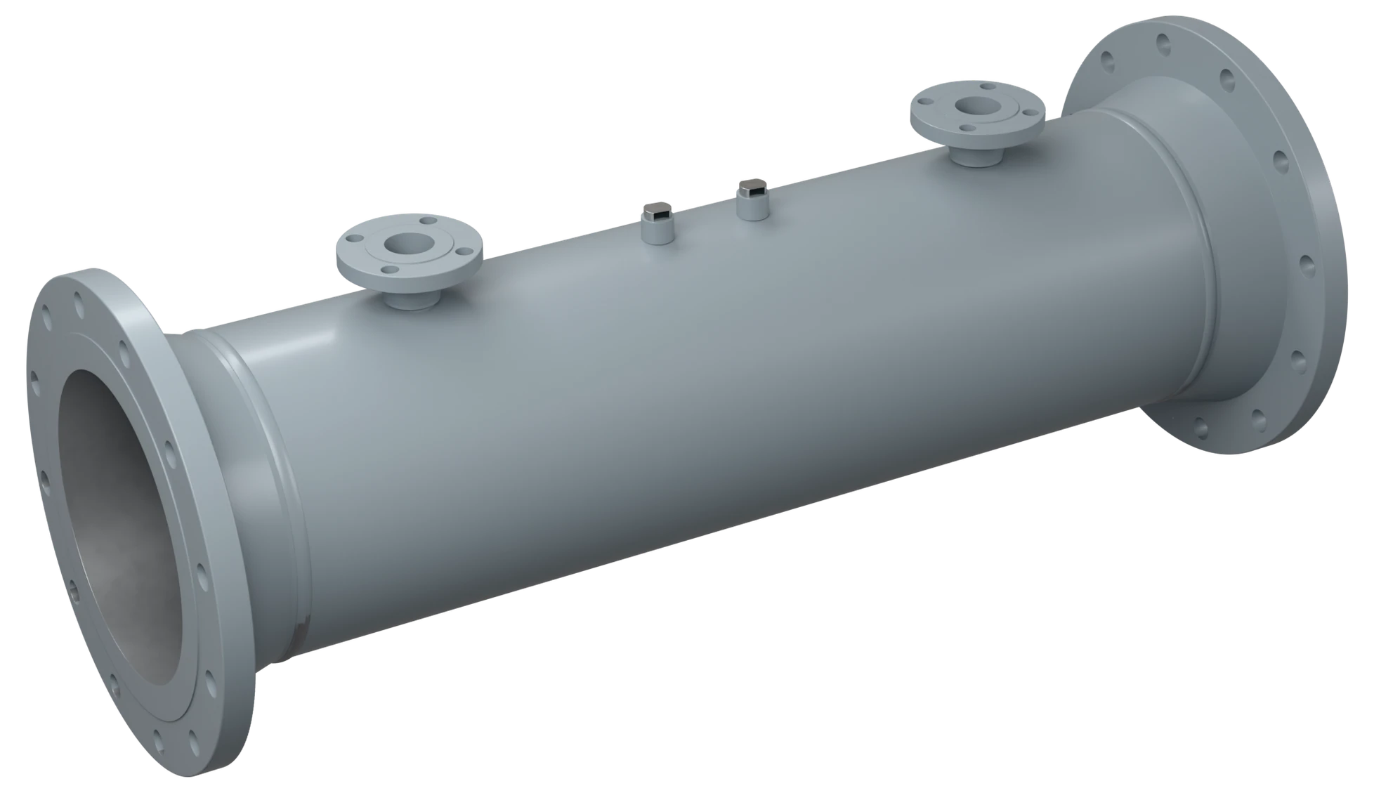 Tapping arrangement: two large-bore flanged tappings, one either side of the wedge, for diaphragm seals or chambers